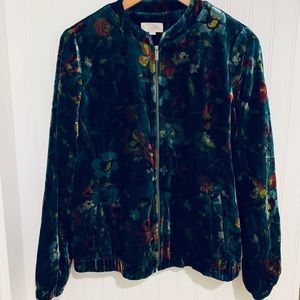 Loft Ann Taylor soft velour prin bomber Jacket M